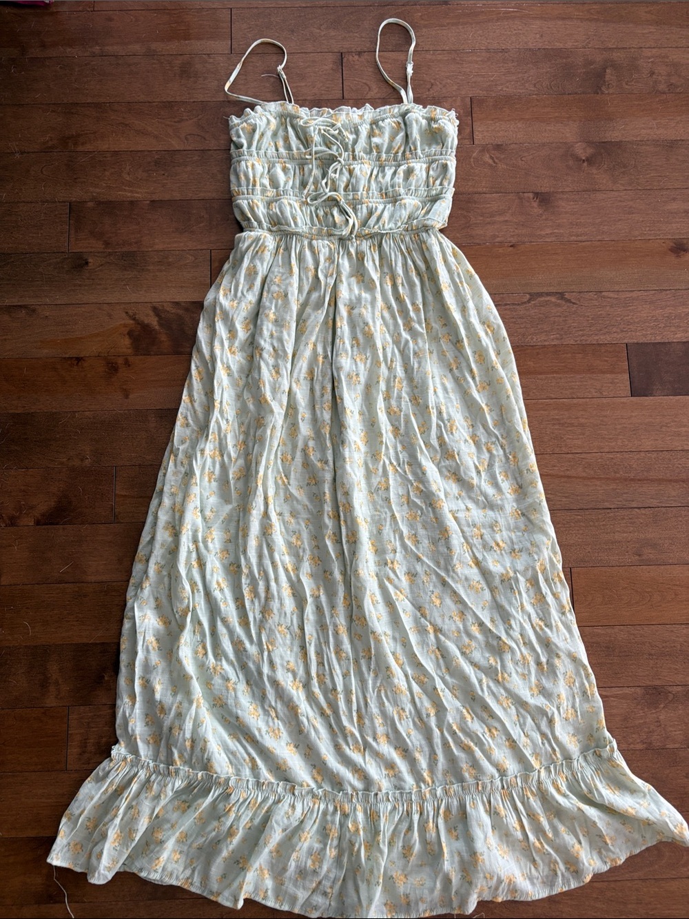 Sage Green Floral Smocked Maxi Dress with Ruffle Hem